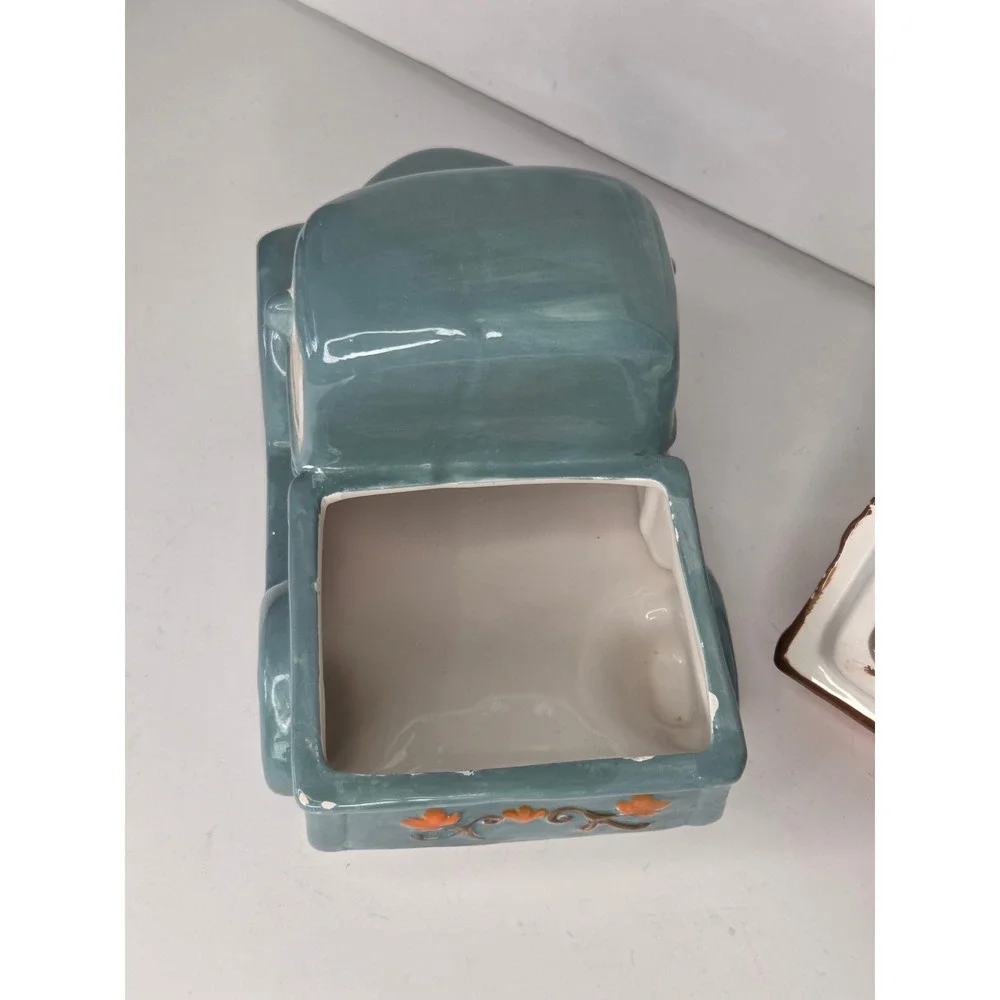 Farmhouse Country Ceramic Blue Truck Cookie Jar Carrying Pumpkins Fall